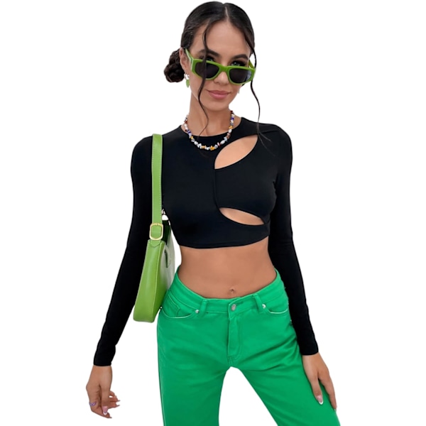 Kvinners utskårne langarmede rundhalsade Crop Top Slim