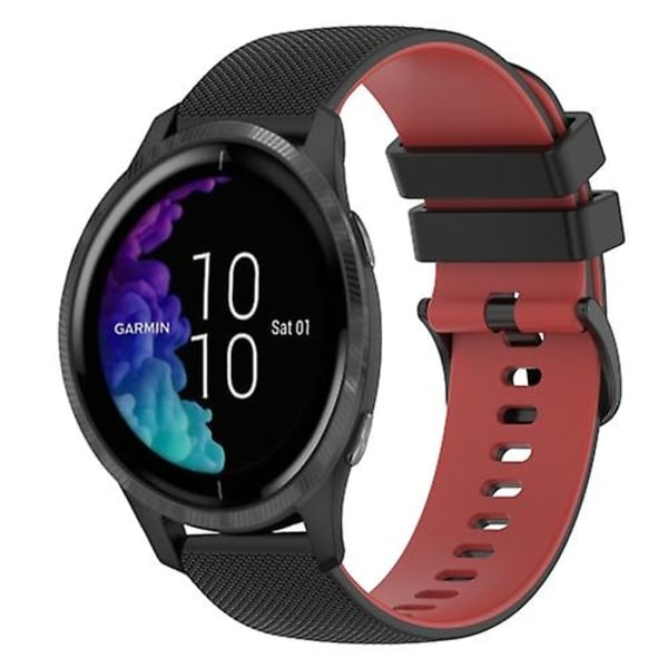 Til Garmin Venu 20mm Ternet To-farvet Silikone Urrem OBE Black-Red
