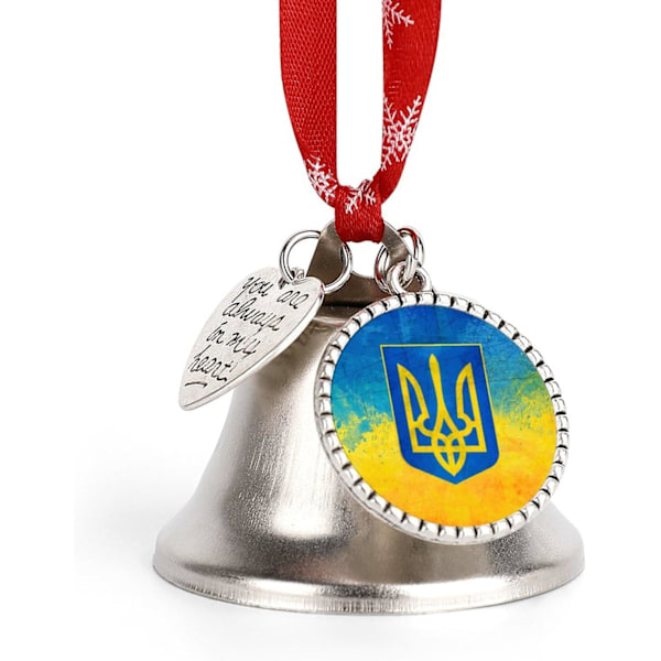 Ukrainsk flag sølv klokke ornament juletræ klokker med rød snor metal juleophæng dekorationer til feriefest kærlighedsklokke kærlighedsklokke