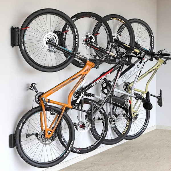 Roterende Cykelvægbeslag - Pladsbesparende Vertikal Stativ, Kraftig Bøjle, Holder 30 kg, Nem Installation - Rød, 4-pak