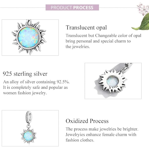 925 Sterling Silver, Opal Sun Charm Passar