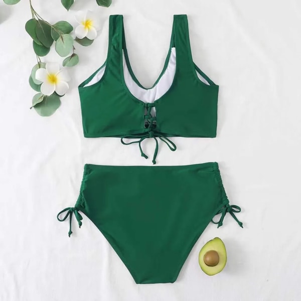 ASKSA Dam Bikini Set Crossover Rygg Baddräkter Badkläder Dragsko Sida Strandkläder Baddräkt, Grön, XL Green XL