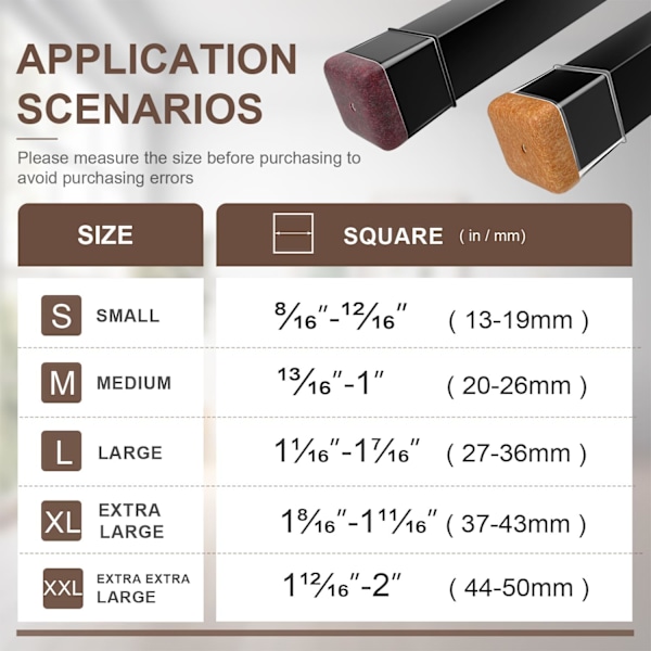 20 stk. stolbenbeskyttere til gulve i hårdttræ, gennemsigtige gummimøbelskydere med filt, silikone møbelbenhætter, passer til firkantede