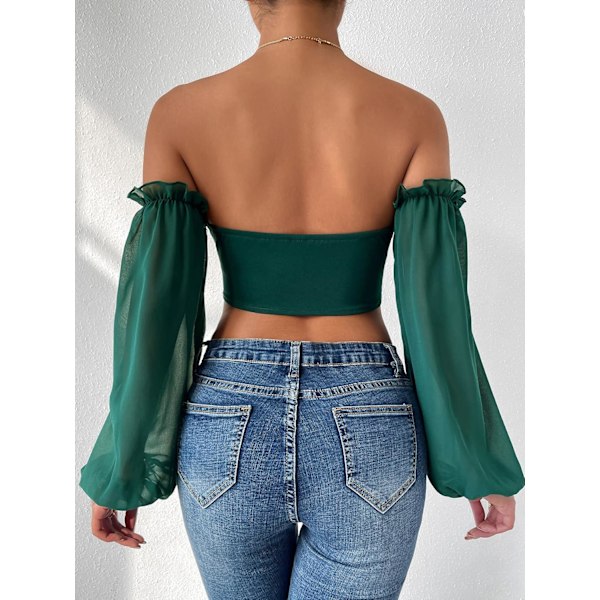 Kvinnors långärmad Crop Top Tee Square Neck Basic T-shirt