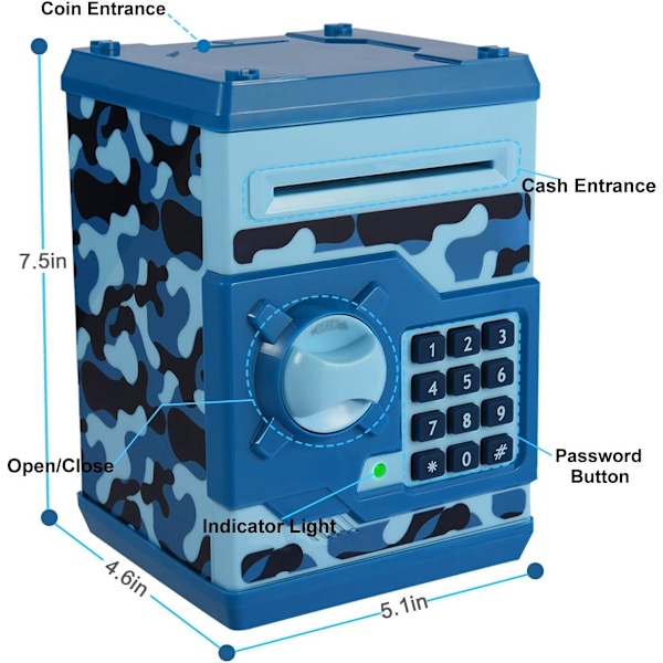 Elektronisk alarmsafe for barn - minibank for ekte penger