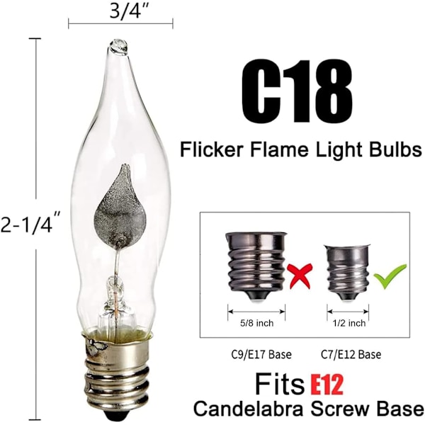 Flimrende flammelyssnor 10Ft Halloween C18 utendørs lyssnor, flimrende rav julelys med 10 E12 sokkelflammepærer for flamme