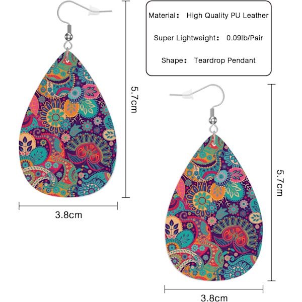 Paisley Blommor Mode Konstgjort Läder Örhängen Etniska Exotiska Blommor Blom
