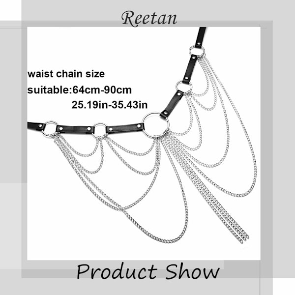 Läderkroppskedjor Svart Midjekedja Lager Nattklubb Ringbälte
