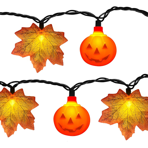 Fall Decor Pumpkin Maple Leaf String Lights Outdoor, 13.6Ft Thanksgiving Decorations Lights Waterproof with LED 10 Pumkpin Lights and 25 Maple