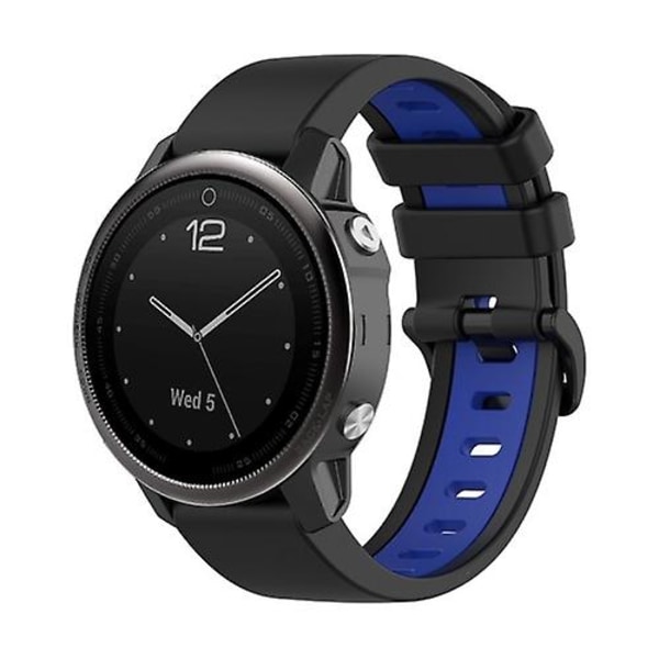 För Garmin Fenix 5s 22mm Silikon Sport Tvåfärgad Klockarmband HFT Black-Blue