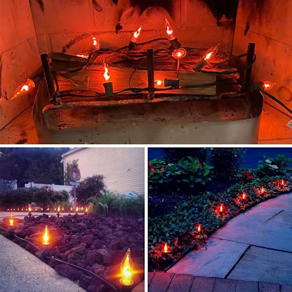 Flimrende flammelyssnor 10Ft Halloween C18 utendørs lyssnor, flimrende rav julelys med 10 E12 sokkelflammepærer for flamme
