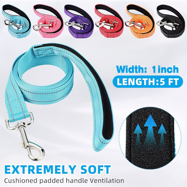 6 sett reflekterende hundebånd og halsbånd sett, nylon hunder bånd justerbar hundekrage heavy duty polstret håndtak hundebånd for små mellomstore store