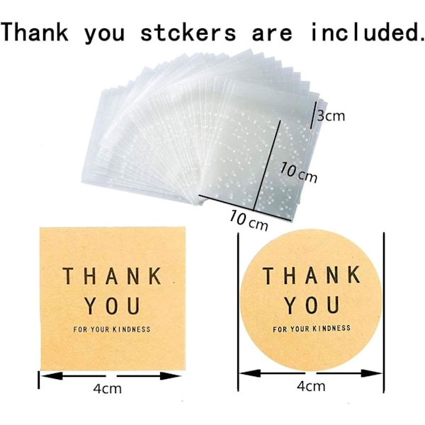 Selvklebende hvite plastposer for kjeks - 100 poser