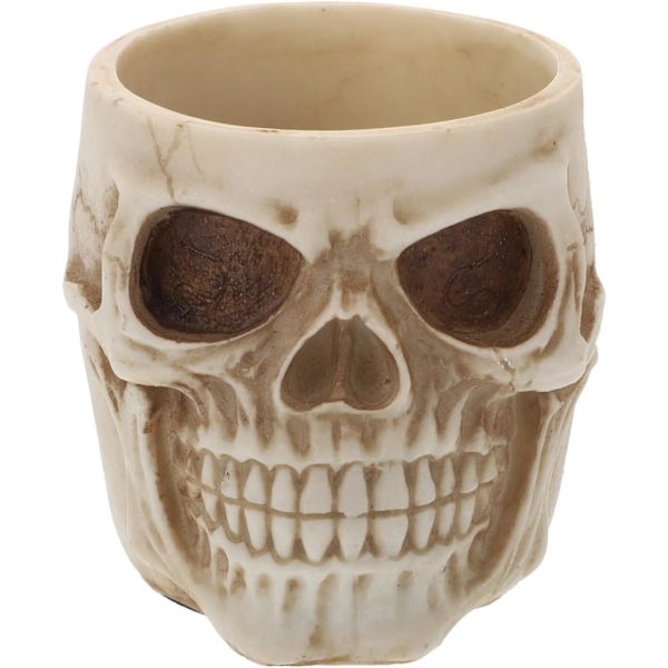 Hodeskallepenn- og penneholder i harpiks, skjelett, sminkebørsteholder, bordkontor, oppbevaringsboks for hjemmekontor, dekorasjon, halloween, beige