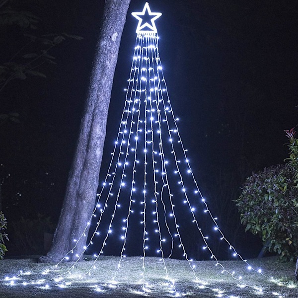 (Oppgradert) Juledekorasjon utendørs stjerneslyskjede, 320 LED juletretopplys med 12\" opplyst stjerne for Halloween jul