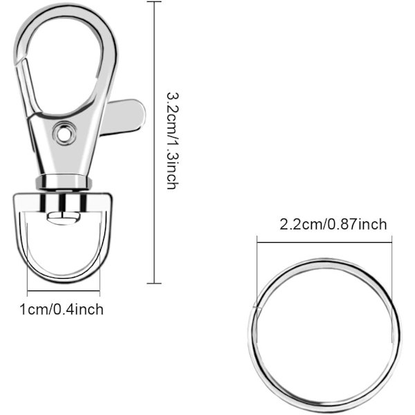 60 stk. Swivel nøkkelringklips - med splittringer