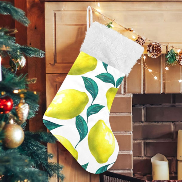 Julstrumpa, personliga julstrumpor 2-pack Citron Gult Limonblad 45,7 cm Julstrumpor Hängande Ornament Eldstad för Träd