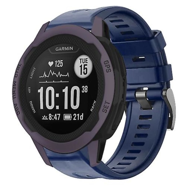Til Garmin Instinct 2s Metal Spænde Solid Color Silikone Urrem URH Navy Blue