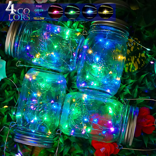 Solcellsburk med LED-slingor för glasburkar [Uppdaterad], 8-pack 20 LED Vattentäta Fe-slingor för glasburkar med Hängare (Inga burkar), Utomhusgård Bröllop