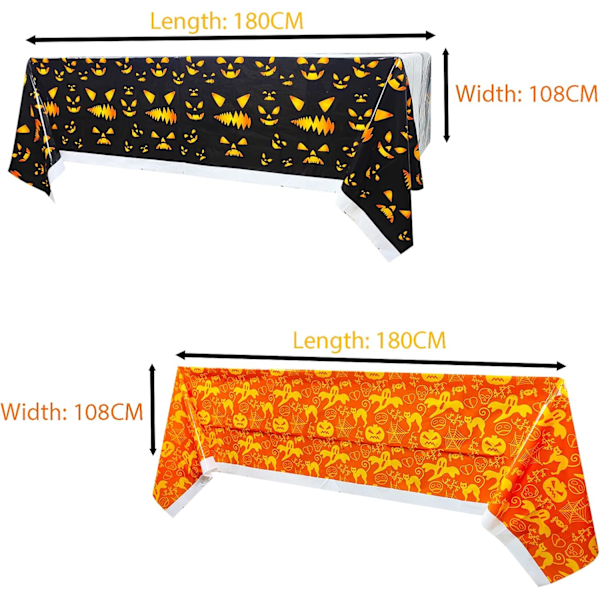 2 stk. Halloween-bordsdug i plast - engangsbordsdug 108*180cm