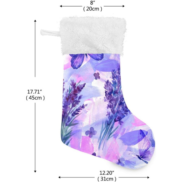 Julklapp, personliga julklappsstrumpor 2-pack Lila Lavendel Fjäril Blomma 45,7 cm Julstrumpor Hängande Ornament Eldstad för