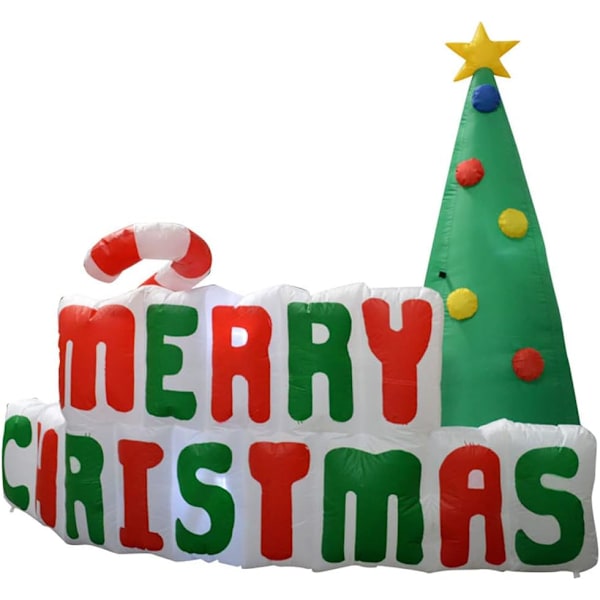 Uppblåsbar juldekoration för utomhusbruk, belyst skylt med texten \"Merry Christmas\"
