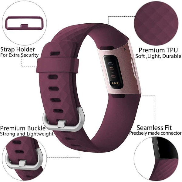 Vattentät ersättningsklockarmband Fitness Sport Band Armband Kompatibel med Fitbit Charge 4 / Fitbit Charge 3 Se- Flerfärgad Burgundy Small