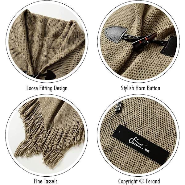 Snygg Hornknapp Rutig Poncho V-ringning, V-fåll