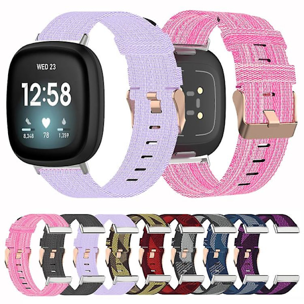 Universell nylonvävd canvas klockarmband för Fitbit Versa 4 / Sense 2 VCU Pink