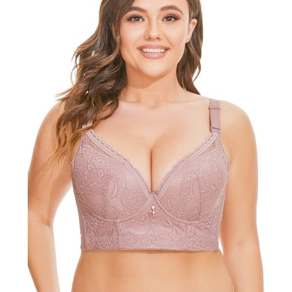 Kvinnors långlinje djup kupa bh plus size spets underwire minimizer bh full