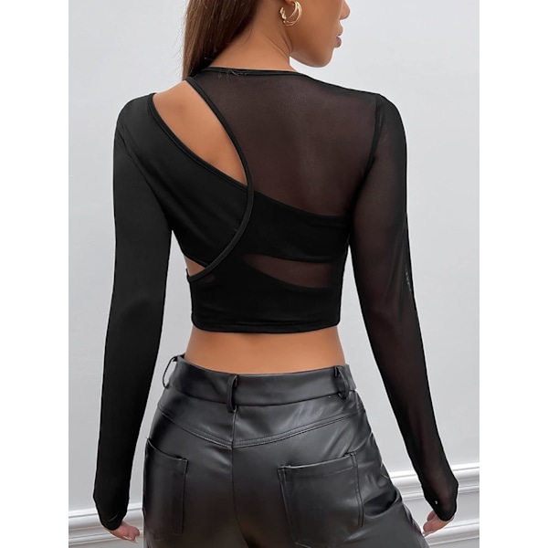 Kvinde Udskåret Langærmet Rund Hals Crop Top Slim