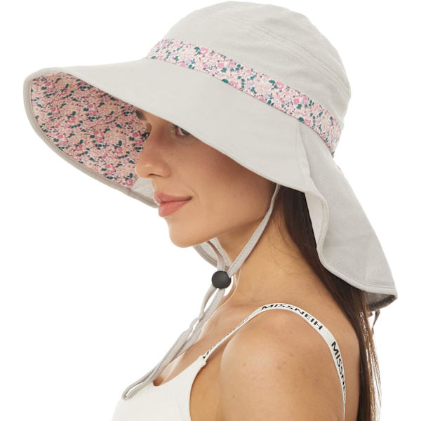 Solhatter for kvinner sammenleggbar bred brem Boonie Hat justerbar UV-beskyttelse