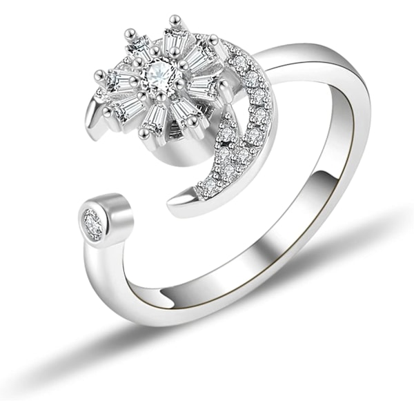 925 Sølv Anti Stress Angst Ring - Cubic Zirconia Solsikke Spinner Ring