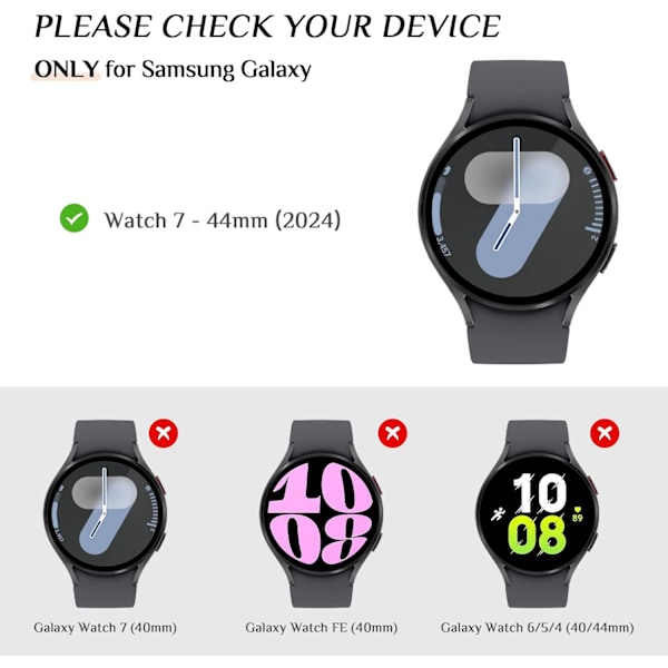 Vandtæt etui til Galaxy Watch 7 skærmbeskytter 44mm, [Ingen Dug] Hærdet glas frontcover kompatibelt med Watch 7 tilbehør 44 mm Sort Galaxy