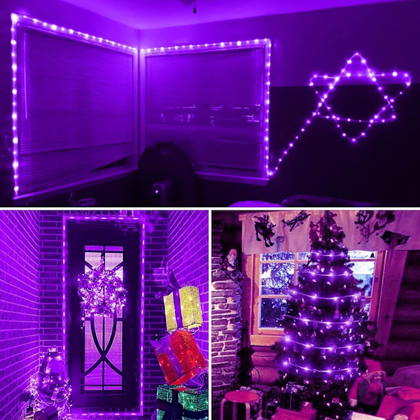 Lilla solcelledrivna utomhuslampor, vattentäta LED-ljusslingor utomhus, 72ft 200 LED-repbelysning utomhus, PVC-rör solcellslingor lila lila
