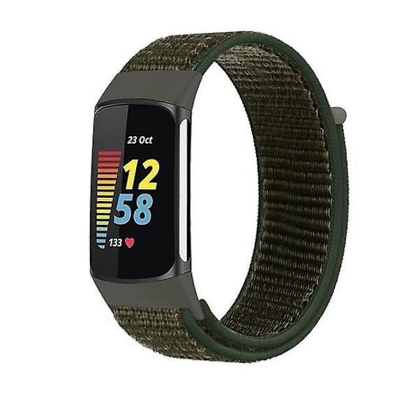 Rem til Fitbit Charge 5 Smart Watch Tilbehør Sports Nylon Loop Armbånd Rem Correa Pulsera Til Fitbit Charge 5 Band Army green
