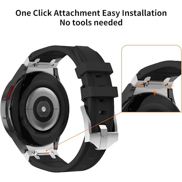 Luksus silikonearmbånd uden mellemrum, kompatibel med Galaxy Watch 7/6/5/4 44mm 40mm, Classic 47mm 43mm 46mm 42mm, 5 Pro 45mm One Click-fastgørelse