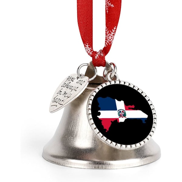 Dominikanska republiken karta flagga silverklocka prydnad julgransklockor med rött snöre metall julgranshängande dekorationer för semesterfest  vinge