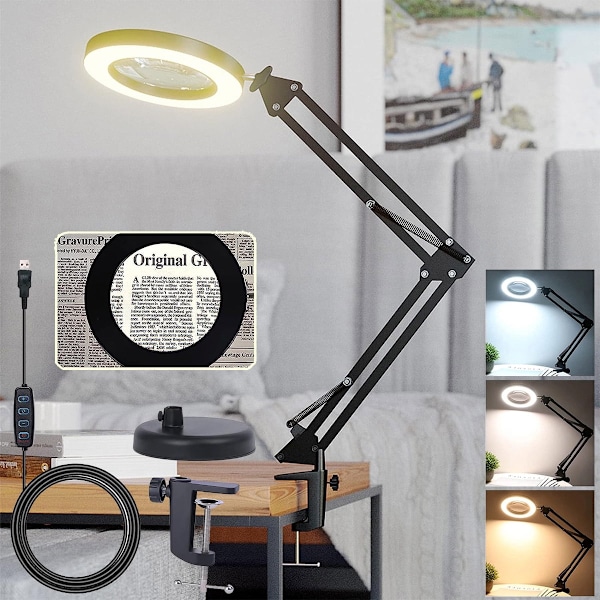 8X forstørrelsesglas med lys - LED forstørrelsesglas skrivebordslampe