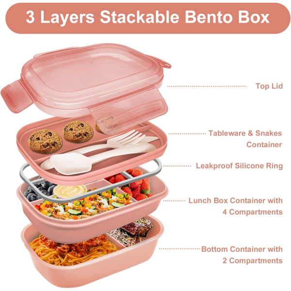 Bento Box Vuxen Lunchbox. 1900ml 3-lagers matlådebehållare