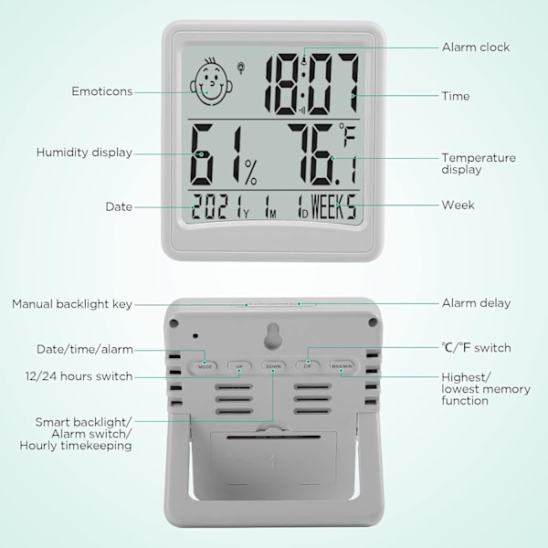 Digital hygrometer inomhustermometer, 4-tums LCD-skärm