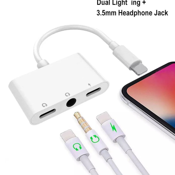 3 i 1 hörlursadapter för iPhone - Lightning till 3,5 mm adapter