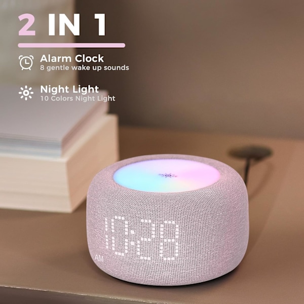 Väckarklocka & Nattlampa 2-i-1, Dubbel Alarm, 10 Färger Nattlampa, 8 Alarm Ljud, Snooze, 20-Nivå Volymkontroll Dimbar Digital Väckarklocka