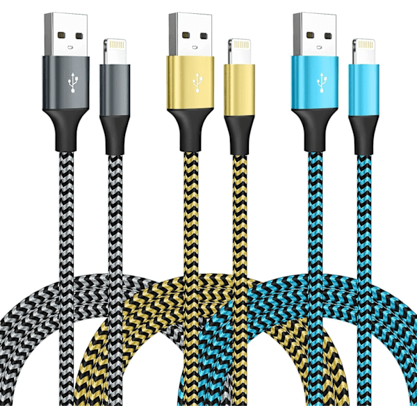 Iphone Laddare 3 Pack 6Ft USB Kabel Snabbladdning Nylon