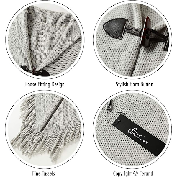 Snygg Hornknapp Rutig Poncho V-ringning, V-fåll