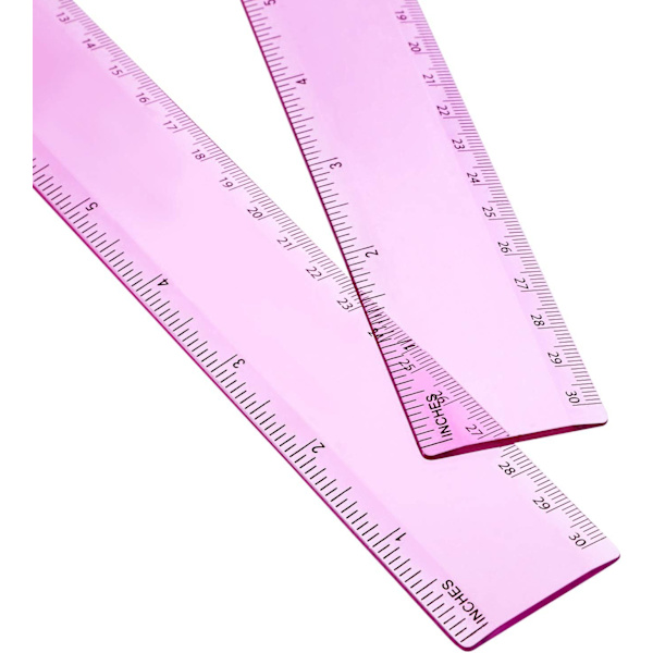 Plastlinjal Rak Linjal - Mätverktyg för Student Skola Kontor (Rosa, 12 Tum, 2 Pack)