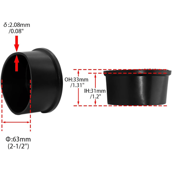 8 stk store stolbenbeskyttere, ikke-merkende PVC-gulvbeskyttere, runde møbelbordfottrekk, 2-1/2 tommer, 63 mm utvendig diameter svart PVC