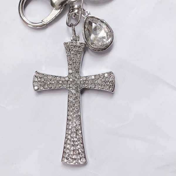 Rhinestone Cross Nyckelring Glitter Hjerte