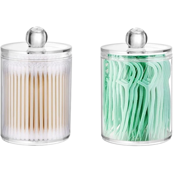 Qtip-holder opbevaringsbeholder (2-pak) - Gennemsigtig plastik apotekerkrukke