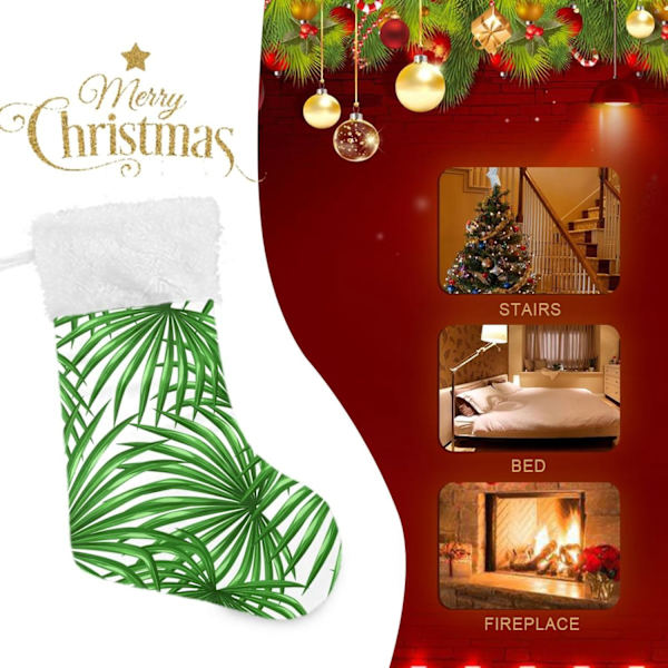 Julklapp, personliga julklappsstrumpor 2-pack Palm Leaf 45,7 cm Julstrumpor Hängande Ornament Eldstad för träddekoration 17.71x1